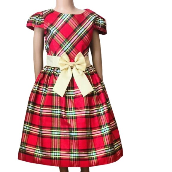 Sweet Charmers Plaid Jacket Dress 7 2 Piece Red & Gold Christmas Velvet Jacket - Picture 2 of 10